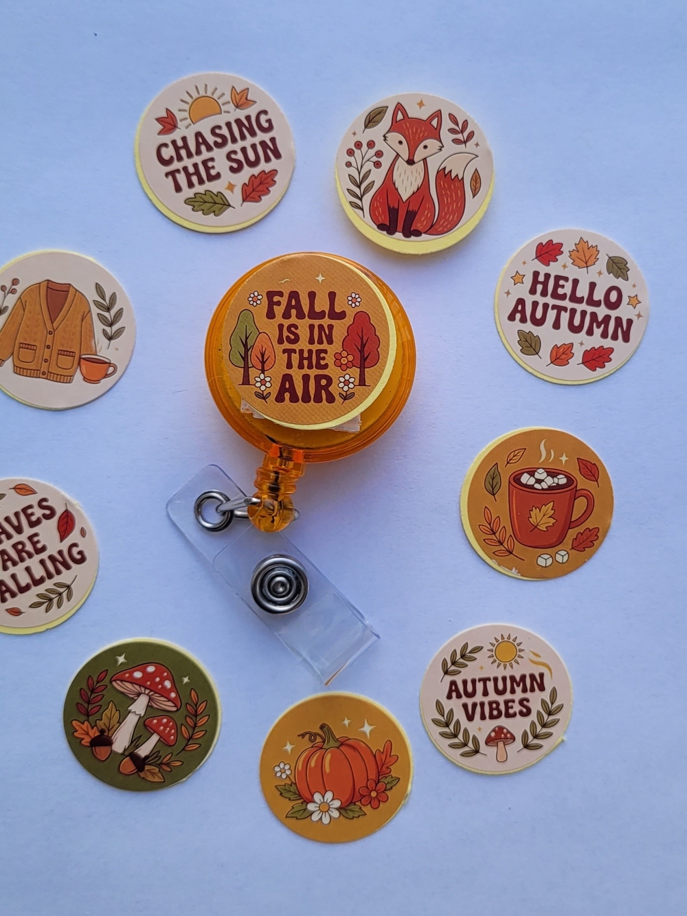 Autumn Vibes Retractable Badge Reel + 10 Interchangable Toppers
